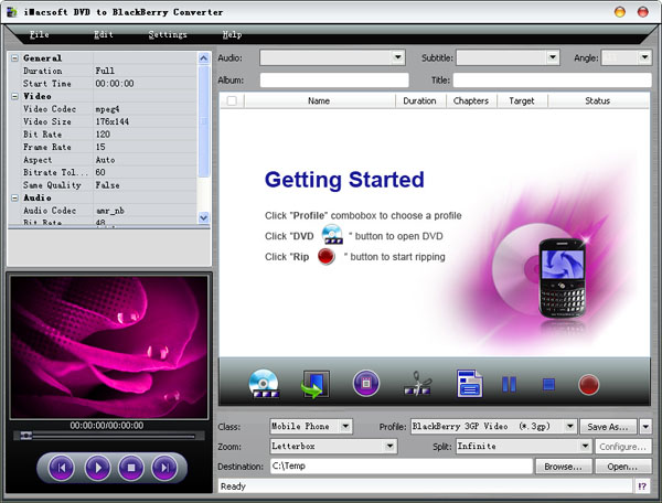 Click to view iMacsoft DVD to BlackBerry Converter 2.7.5.0618 screenshot