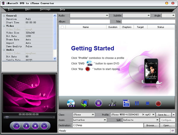 Click to view iMacsoft DVD to iPhone Converter 2.7.4.0608 screenshot