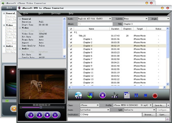 More screenshots of iMacsoft DVD to iPhone Suite.