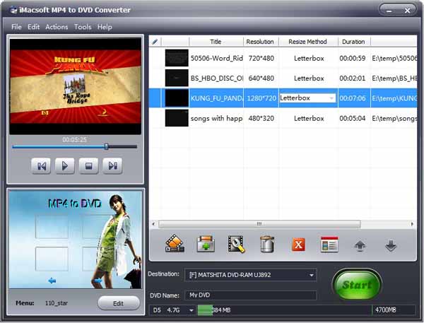 Click to view iMacsoft MP4 to DVD Converter 2.7.4.0612 screenshot
