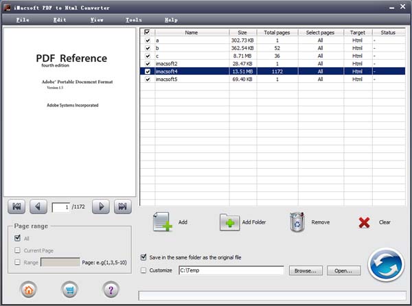 Click to view iMacsoft PDF to Html Converter 1.0.1.1208 screenshot