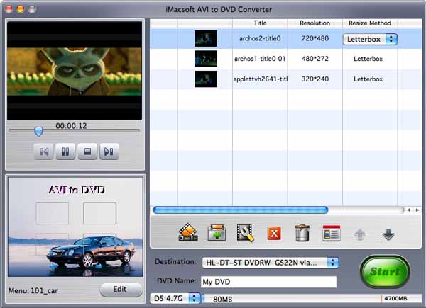 iMacsoft AVI to DVD Converter for Mac screenshot
