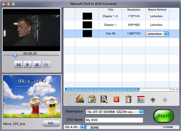 iMacsoft DivX to DVD Converter for Mac screenshot