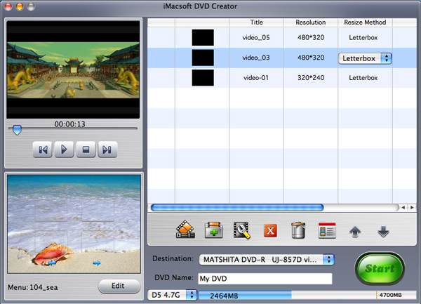 iMacsoft DVD Creator for Mac screenshot