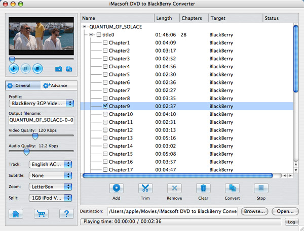 iMacsoft DVD to BlackBerry Converter for Mac screenshot