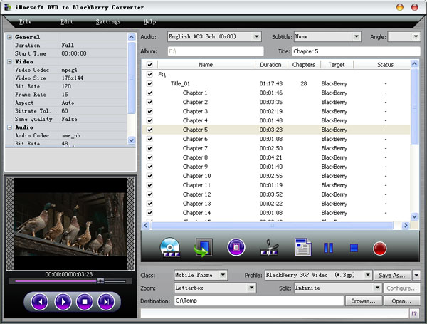 iMacsoft DVD to BlackBerry Converter screenshot
