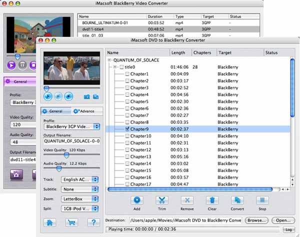 More screenshots of iMacsoft DVD to BlackBerry Suite for Mac.