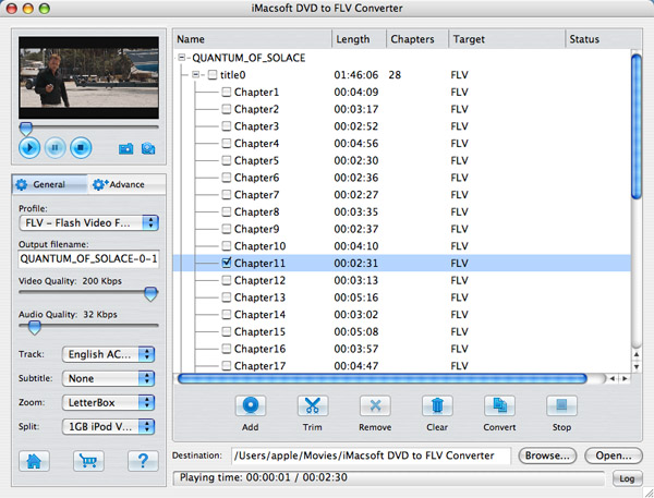 iMacsoft DVD to FLV Converter for Mac screenshot