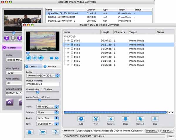 More screenshots of iMacsoft DVD to iPhone Suite for Mac.