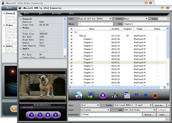 More screenshots of iMacsoft DVD to iPod Suite.