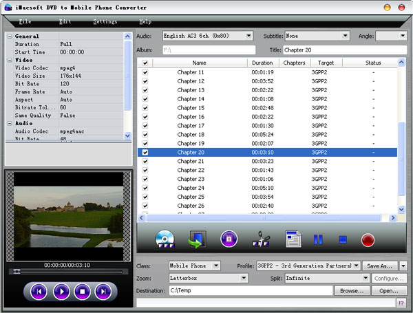 iMacsoft DVD to Mobile Phone Converter screenshot