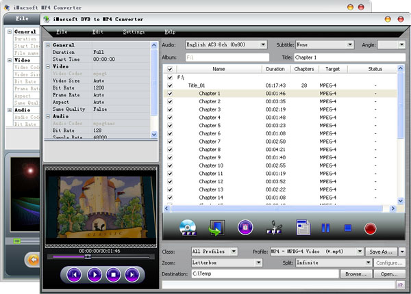 More screenshots of iMacsoft DVD to MP4 Suite.