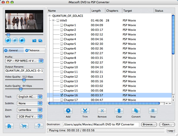 iMacsoft DVD to PSP Converter for Mac screenshot