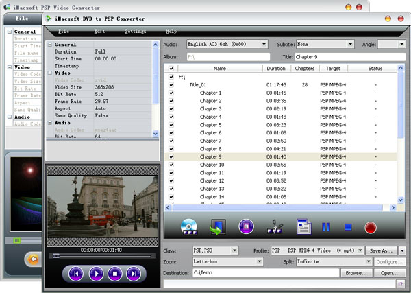 More screenshots of iMacsoft DVD to PSP Suite.