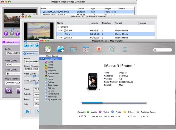 More screenshots of iMacsoft iPhone Mate for Mac.