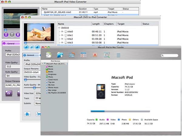 More screenshots of iMacsoft iPod Mate for Mac.