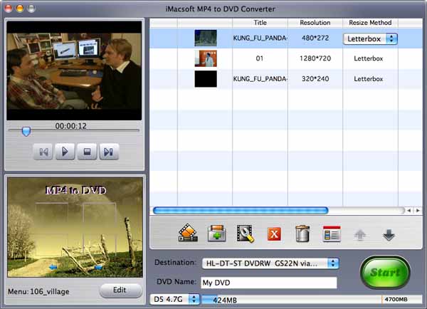 iMacsoft MP4 to DVD Converter for Mac screenshot