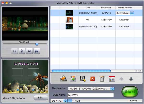 iMacsoft MPEG to DVD Converter for Mac screenshot