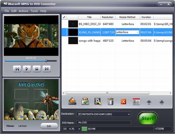 iMacsoft MPEG to DVD Converter screenshot